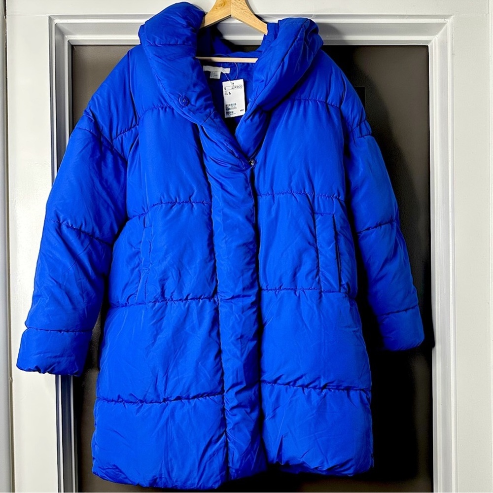 H&M Studio Collection Royal Blue Puffer Coat size 8